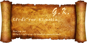Gfrörer Klaudia névjegykártya